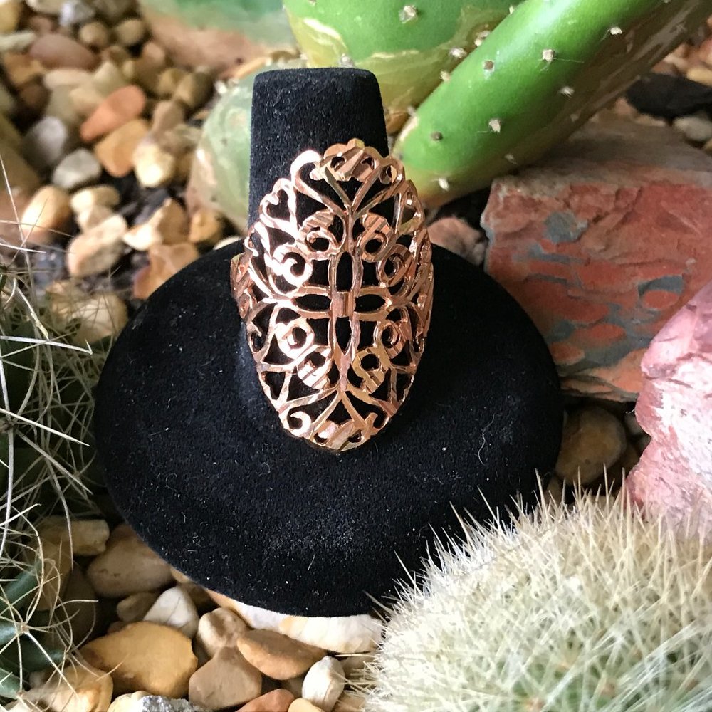 Brushed Copper Floral Statement Ring - image 1